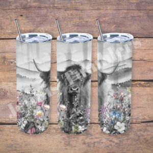Black and White Cow in Field with Flowers 20 oz Tumbler
