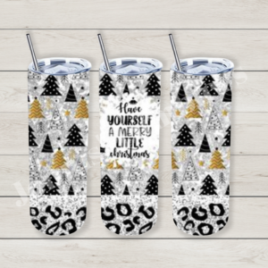 Have yourself a Merry Little Christmas with Gold and Black Trees 20oz Tumbler
