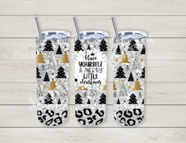 Have yourself a Merry Little Christmas with Gold and Black Trees 20oz Tumbler