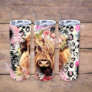 Pink Flowers and Leopard Cow 20 oz Tumbler 