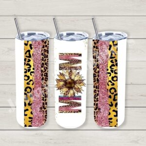 Mom Leopard Sunflower with Pink Glitter 20 oz Tumbler 