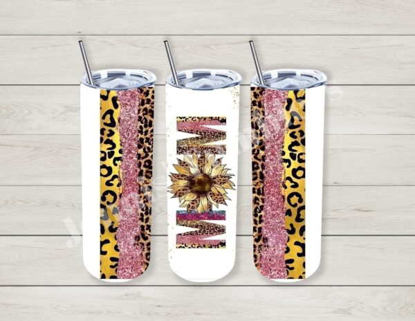 Mom Leopard Sunflower with Pink Glitter 20 oz Tumbler 
