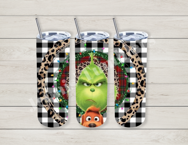 Grinch Cheetah Flannel 20oz Tumbler