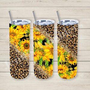 Sunflower & Leopard with Gold Glitter 20oz Tumbler