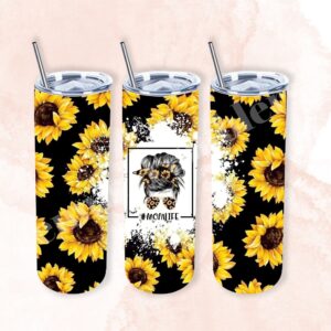 #Mom Life Sunflowers with Black Background 20oz Tumbler 