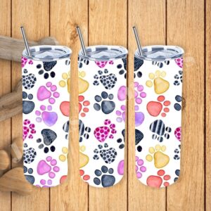 Colorful Paw Prints 20oz Tumbler 