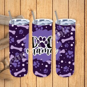 Dog Mama Purple Paw Prints and Bones 20oz Tumbler 