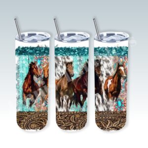 Turquoise and Leather Horses 20oz Tumbler 
