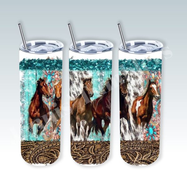 Turquoise and Leather Horses 20oz Tumbler 