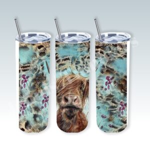 Teal and Cheetah Cow 20oz Tumbler 