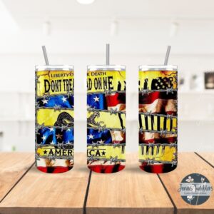 Don't Tread on me American Flag and Yellow w/ Barb Wire 20oz Tumbler 