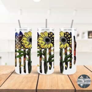 Sunflower and American Flag Watercolor 20oz Tumbler 