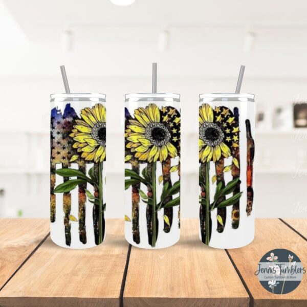 Sunflower and American Flag Watercolor 20oz Tumbler 