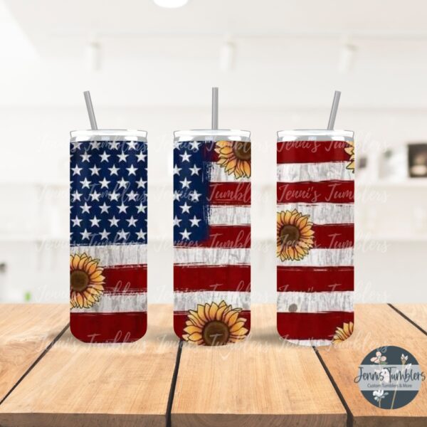 Sunflower and American Flag 20oz Tumbler 