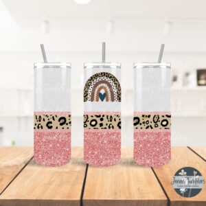 Rainbow with Cheetah, White & Pink Glitter 20oz Tumbler 