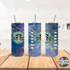 Star Coffee Bucks Marble Blue and Gold 20 oz Tumbler