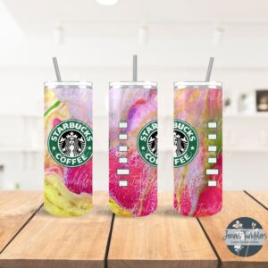 Star Coffee Bucks Dark Pink and Yellow Marble 20 oz Tumbler