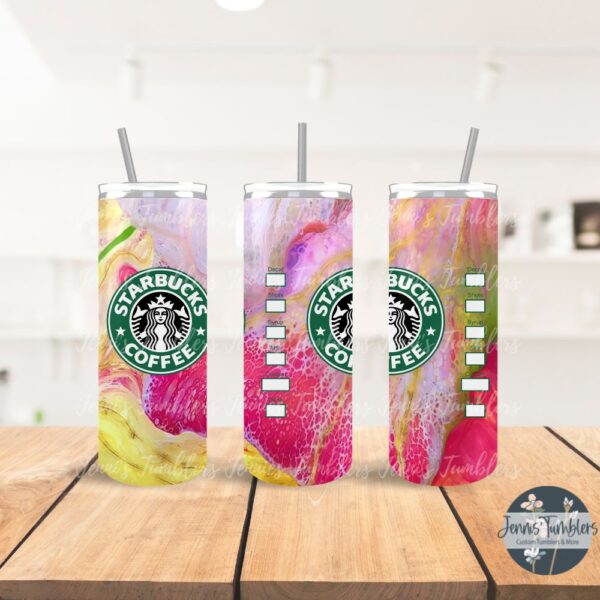 Star Coffee Bucks Dark Pink and Yellow Marble 20 oz Tumbler