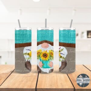 Teal and Sunflowers Gnome 20 oz Tumbler