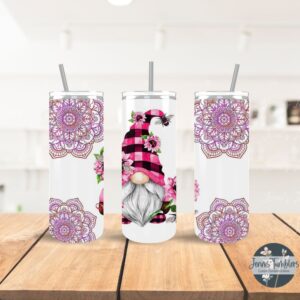 Pink Plaid and Pink Flowers Gnome 20 oz Tumbler