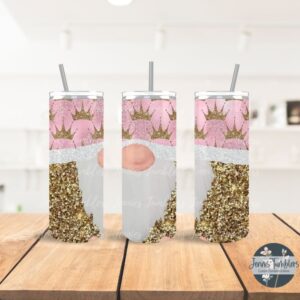 Pink Crown and Gold Glitter 20 oz Tumbler
