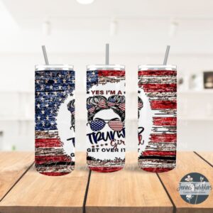 Messy Bun Trump Girl Wooden Flag 20oz Tumbler